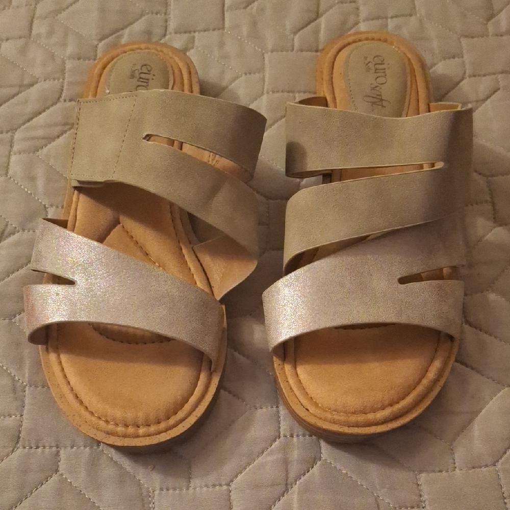 Beige & Gold Strappy Sandals